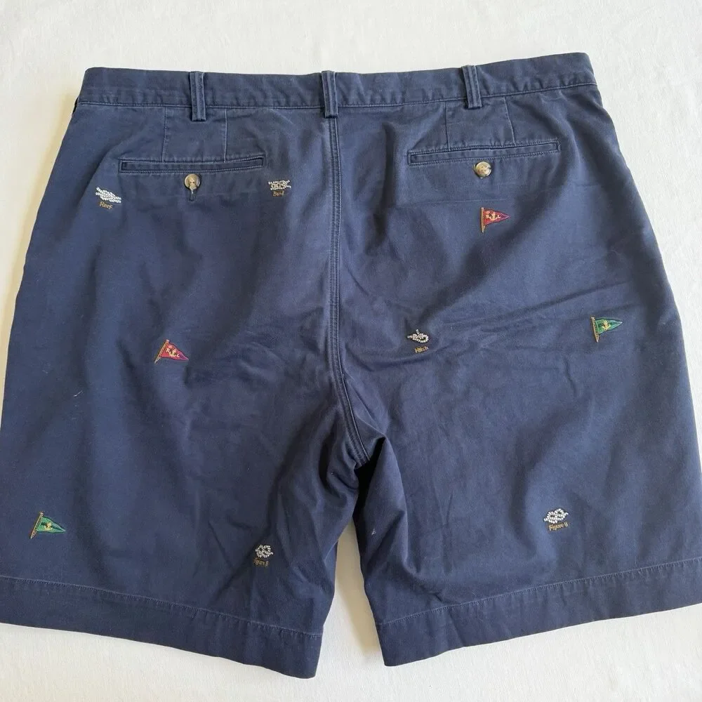 Polo Ralph Lauren Embroidered Flag Shorts 40 X 9 Navy Blue Classic Preppy